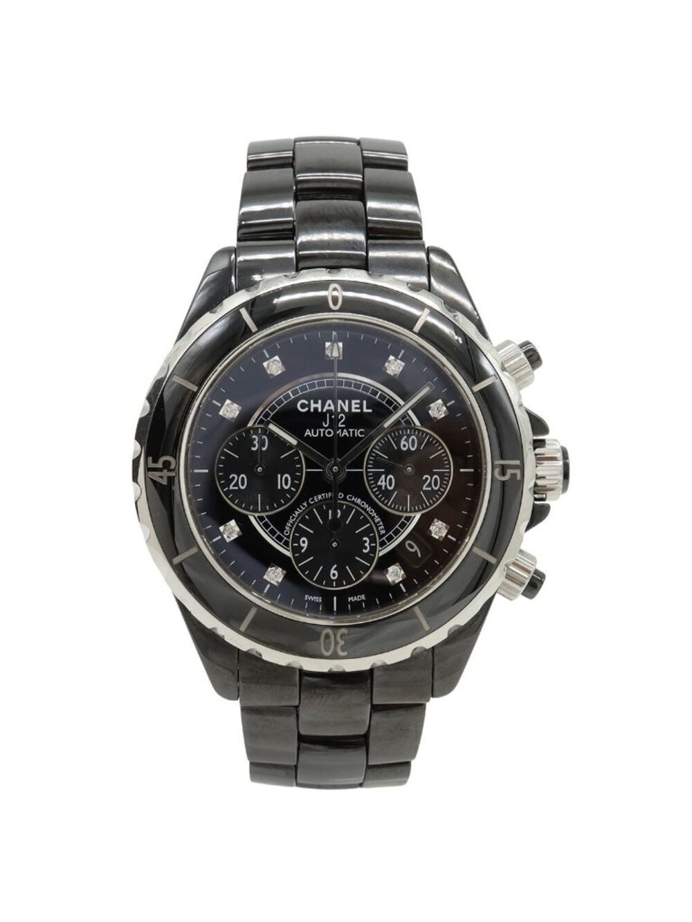 Chanel Chronograph Diamond Black Ceramic Dial Date Automatic Watch